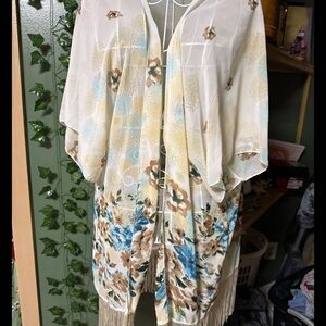 Floral Kimono Wrap with Fringe